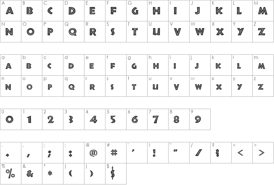 Jurassic font character map preview