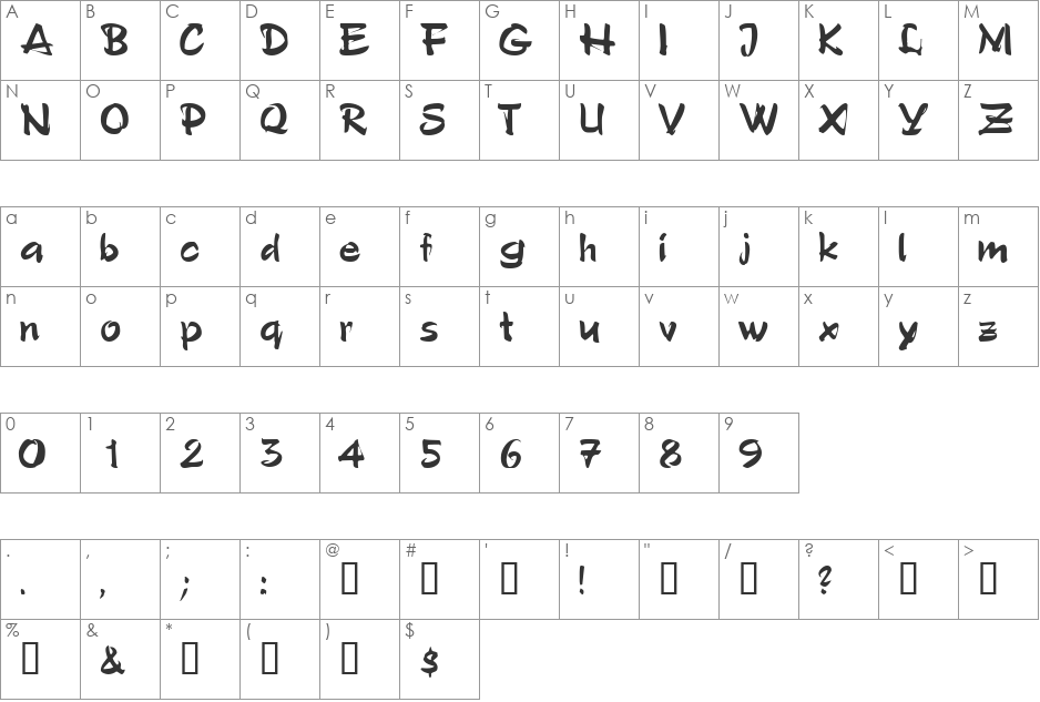 ArtificeSSK font character map preview
