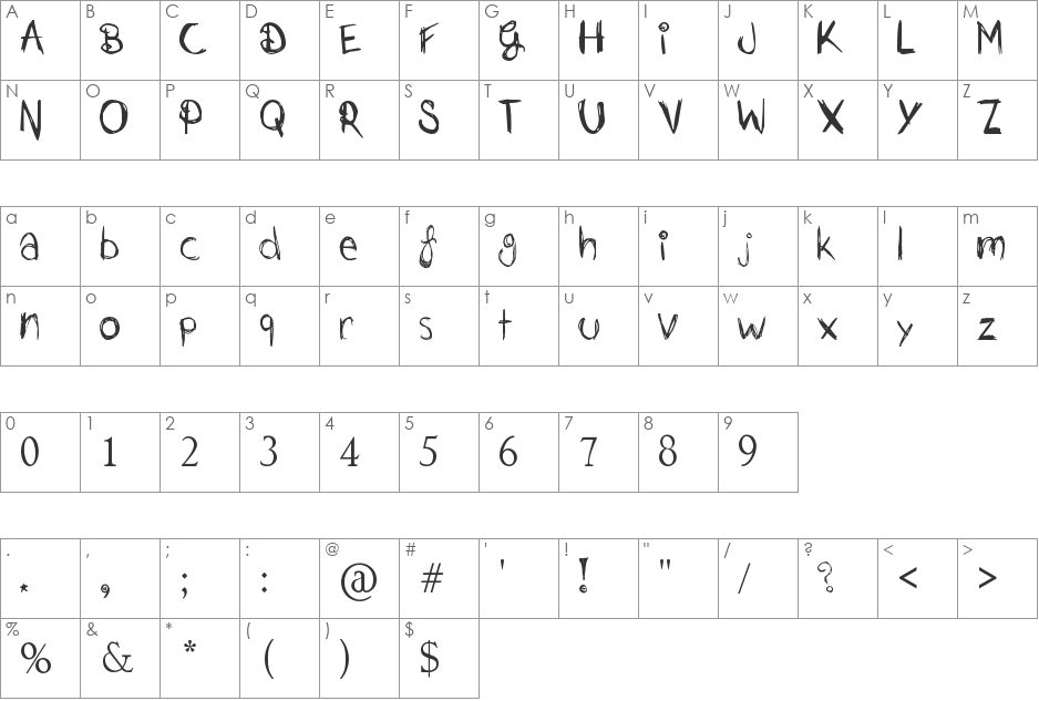 Just Jessie font character map preview
