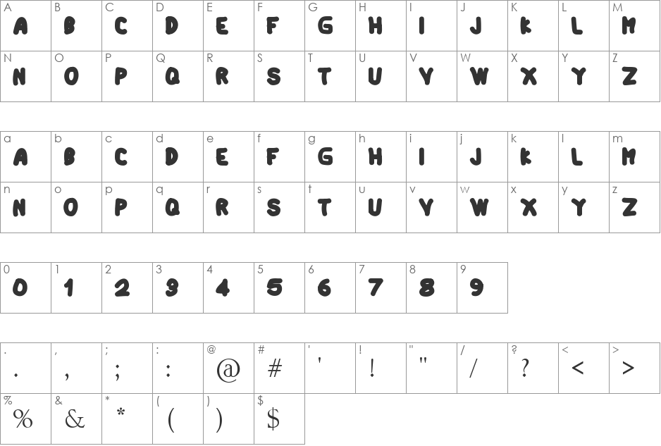 Artindo font character map preview
