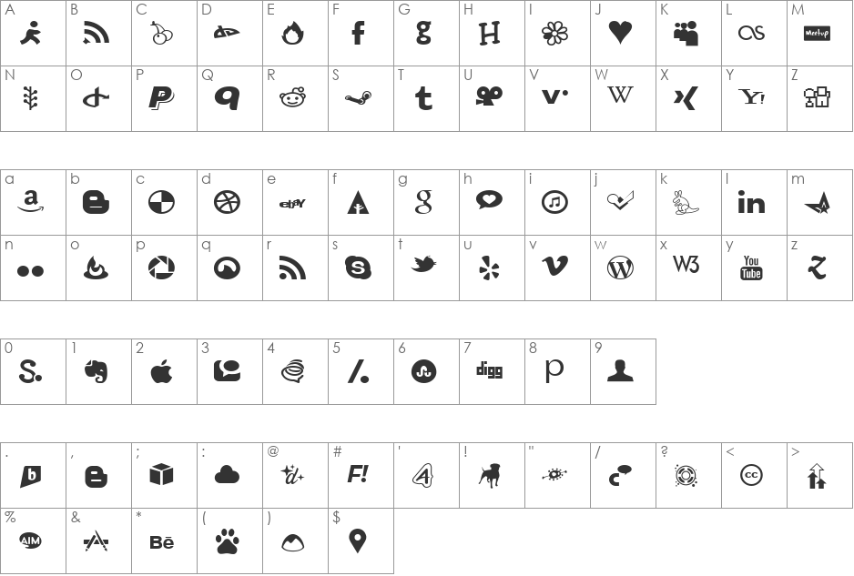 Just Vector font character map preview