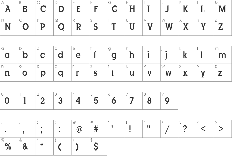 JustOldFashion-Condensed font character map preview