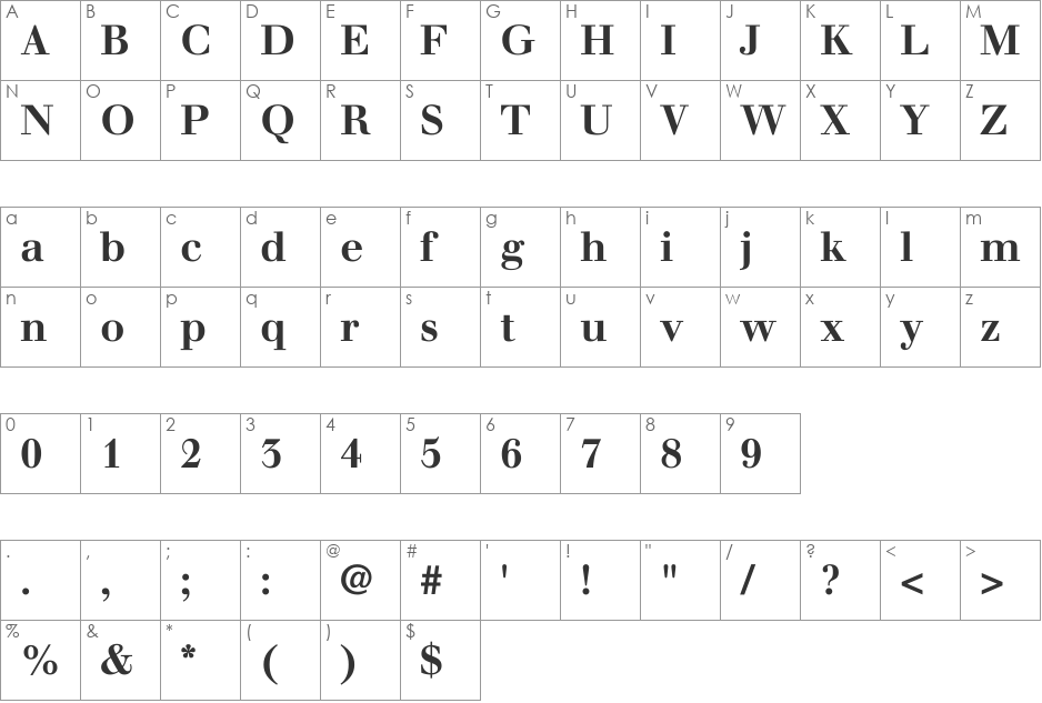 Justus font character map preview