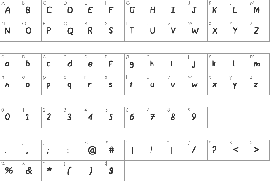 JWerd font character map preview