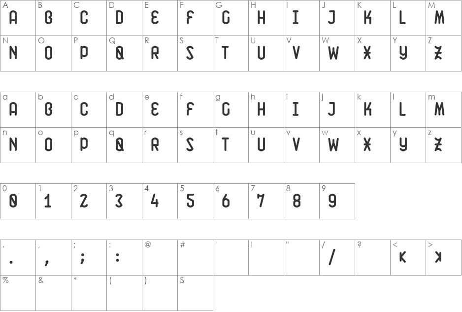 K141 font character map preview