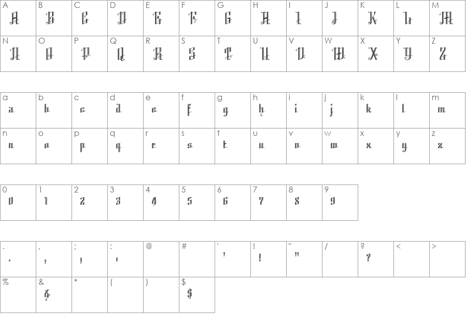 K22 Angular Text font character map preview