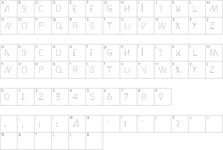 Kabel Light font character map preview