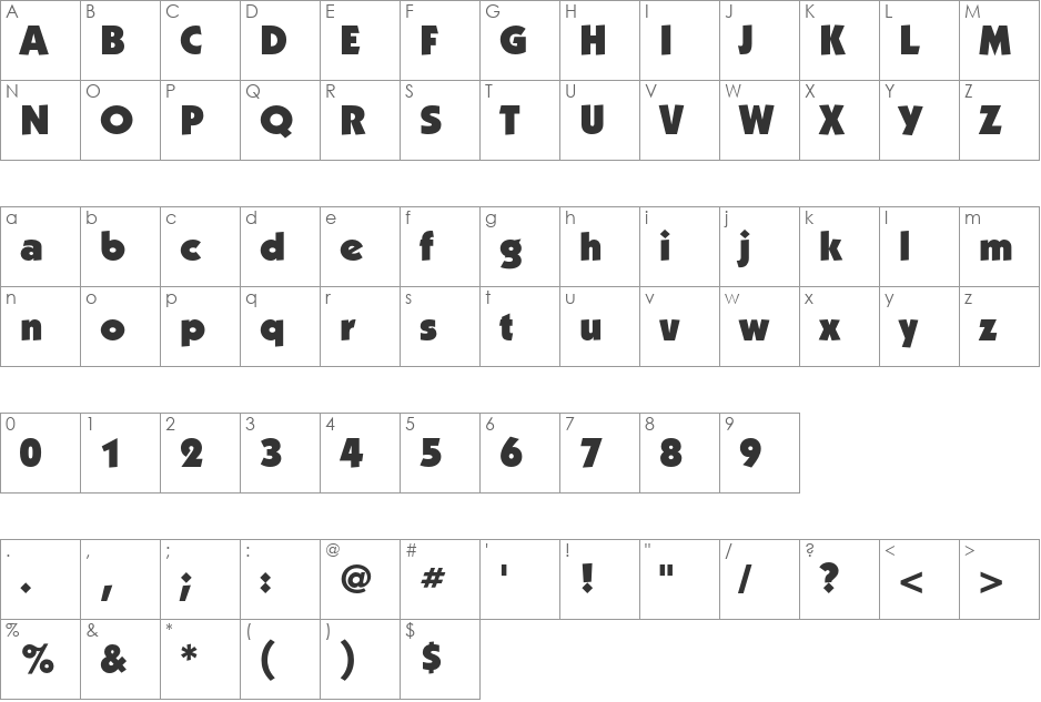 KabelC Ultra font character map preview