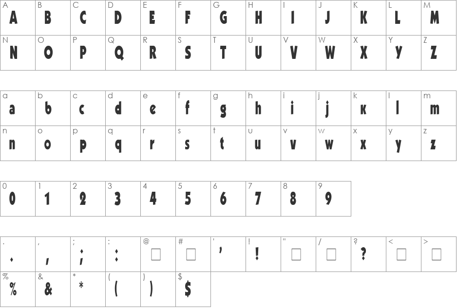 KabelCondensed font character map preview