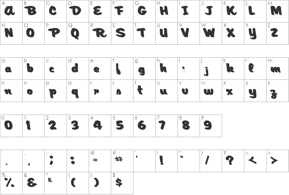 ArtisTicMyth font character map preview