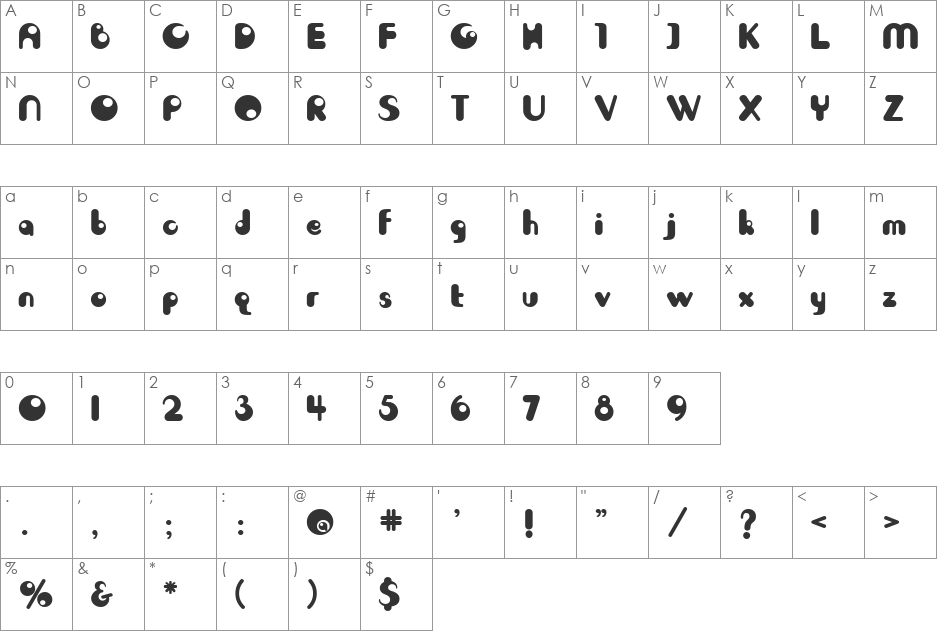 Kaboom font character map preview