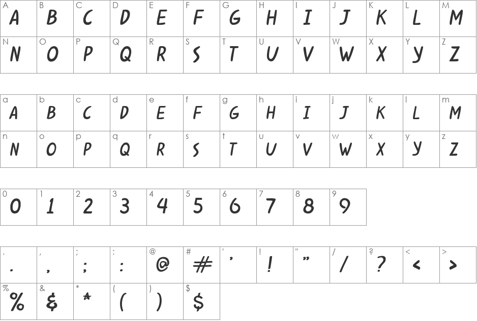 Kabuh Rivs font character map preview