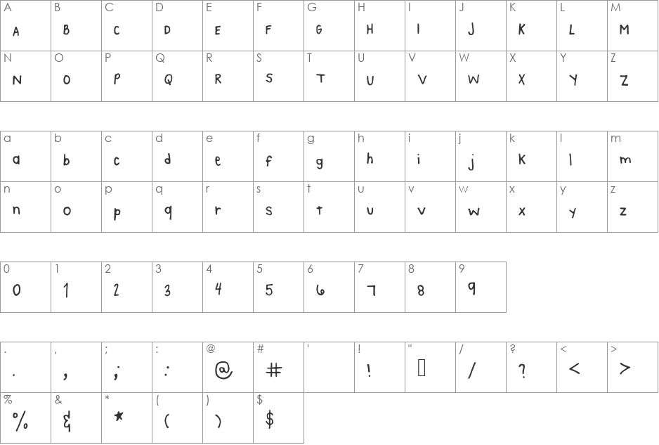 KaesHandwriting font character map preview