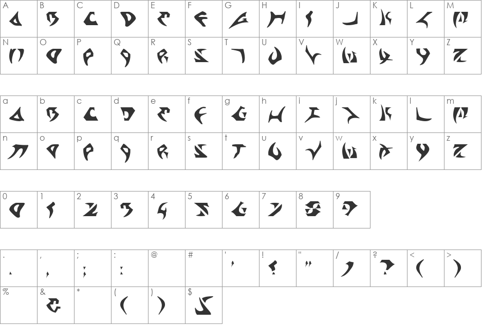 Kahless font character map preview