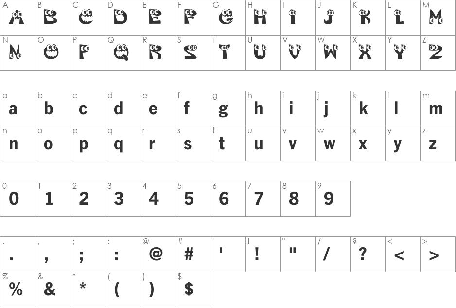 KAHorrible font character map preview