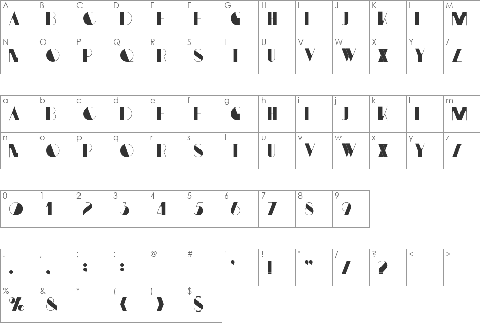 Kaiju font character map preview