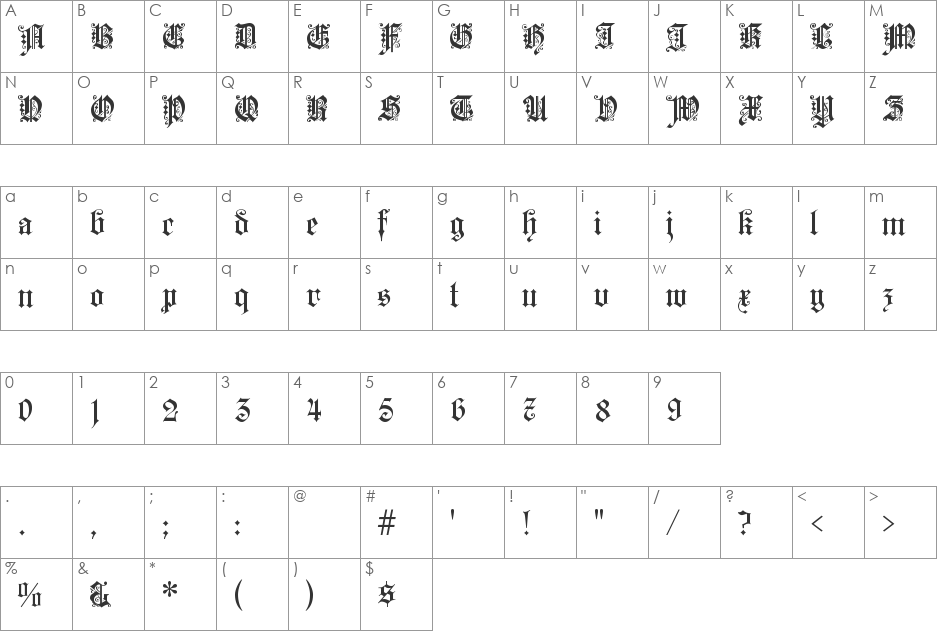 KaiserzeitGotisch font character map preview
