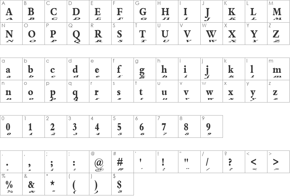 Kakuk Float font character map preview