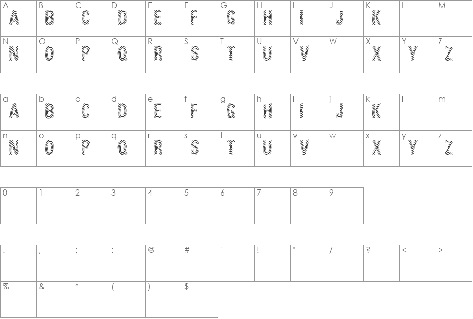 Kaleodoscopic font character map preview