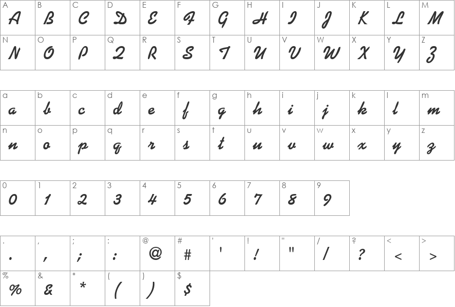 Kalif font character map preview