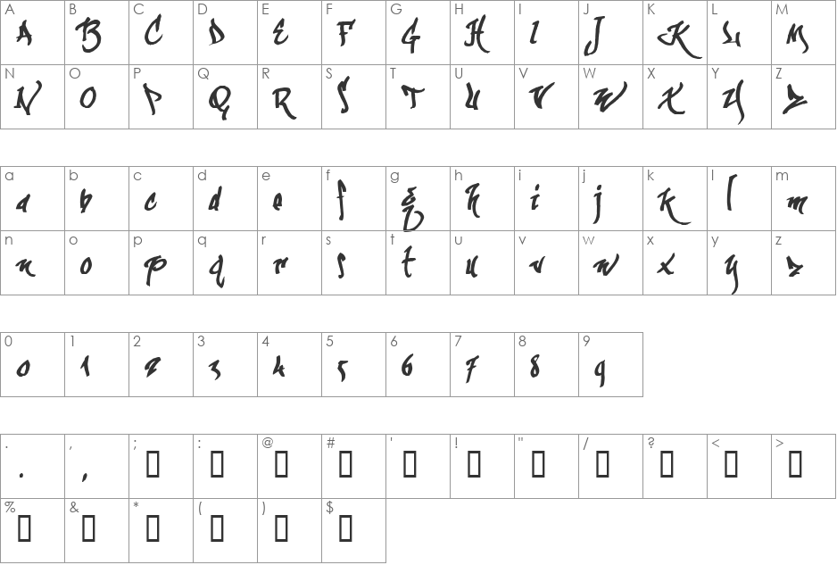 kaliGraff font character map preview