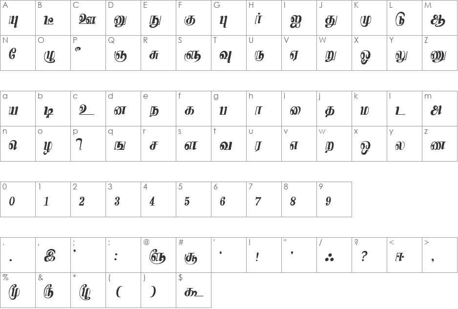Kamaas font character map preview