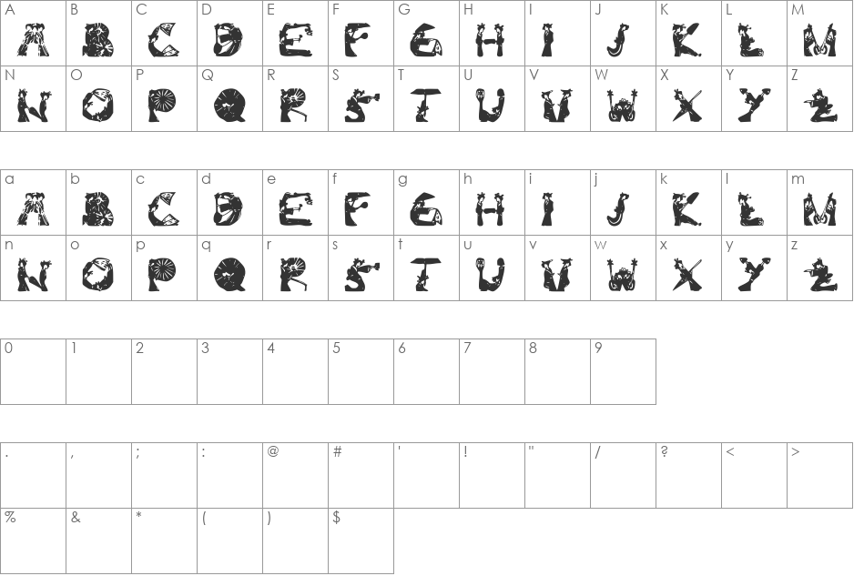 Kami-Geisha Font font character map preview