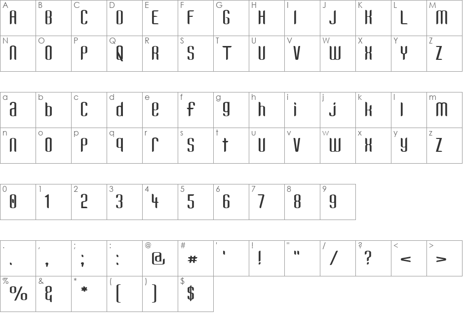 Kandide Unicase Wide font character map preview