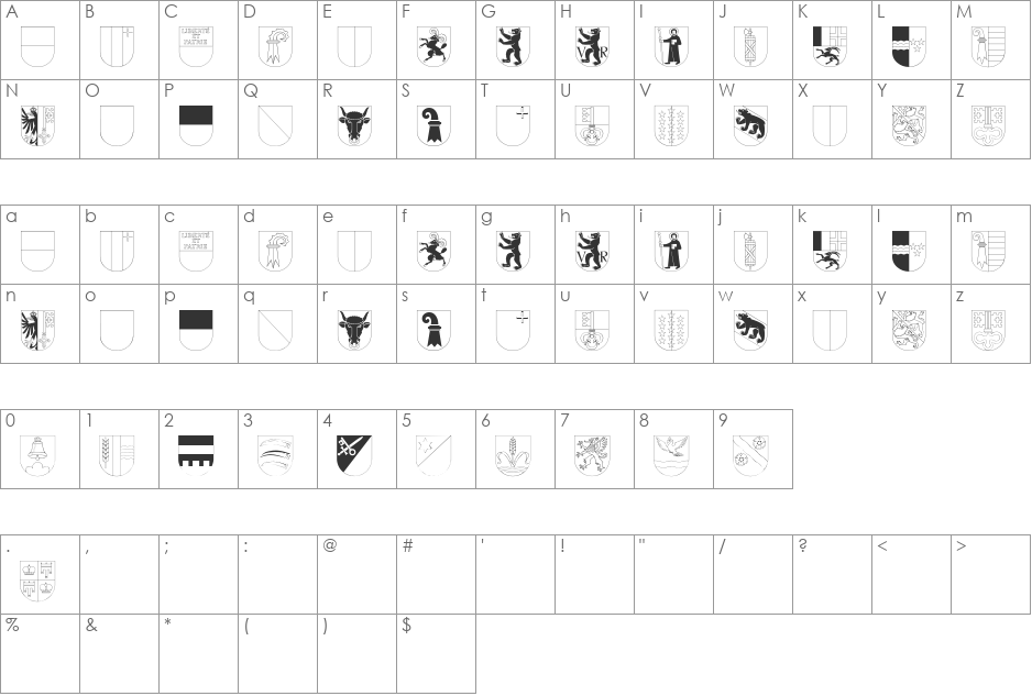 Kantonswappen CHFL font character map preview