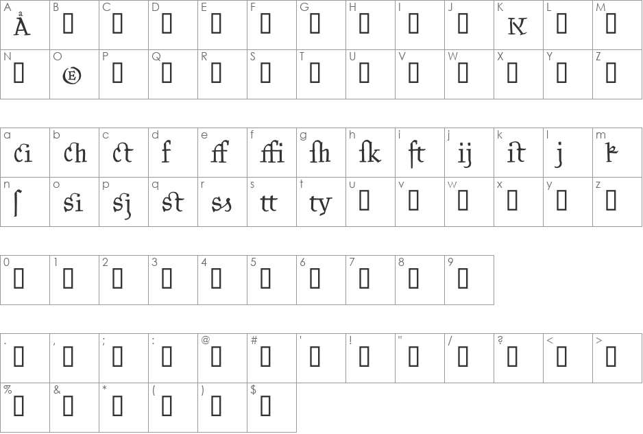 Kantor Ligatures font character map preview
