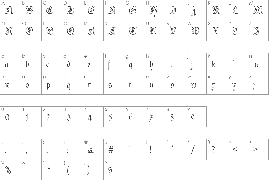 Kanzler font character map preview