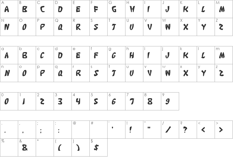 Kapa Kabana font character map preview