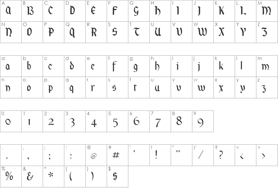 Kardinal font character map preview
