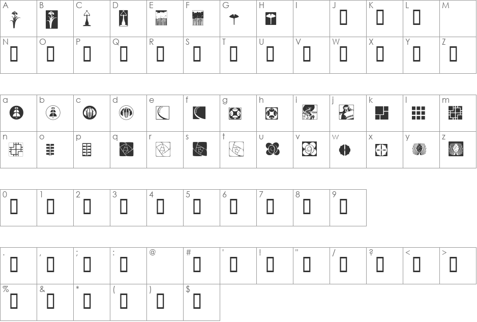 Arts & Crafts Dingbats font character map preview