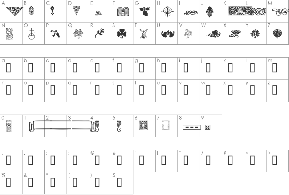 Arts and Crafts font character map preview
