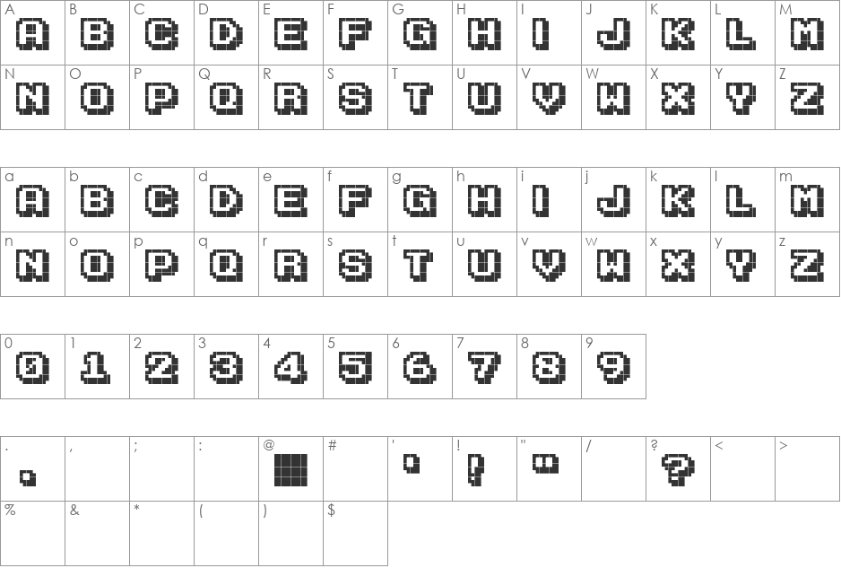Karmatic Arcade font character map preview