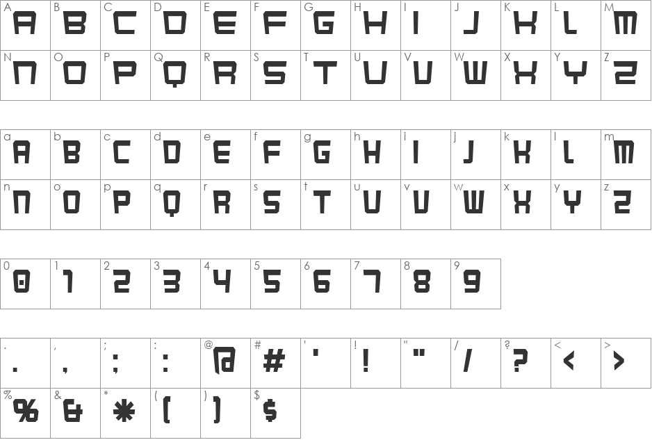 Karnivore Kluster font character map preview