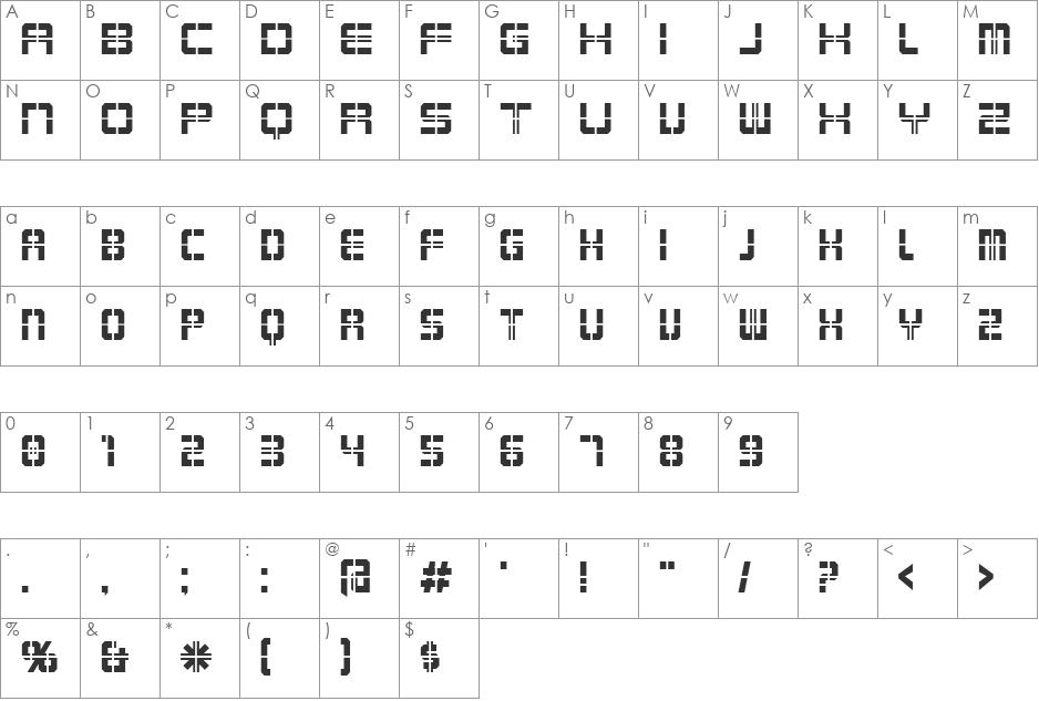 Karnivore Krate font character map preview