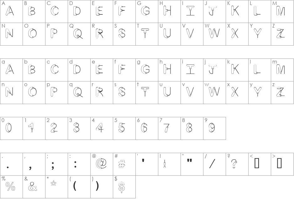 ArtsyFartsy font character map preview