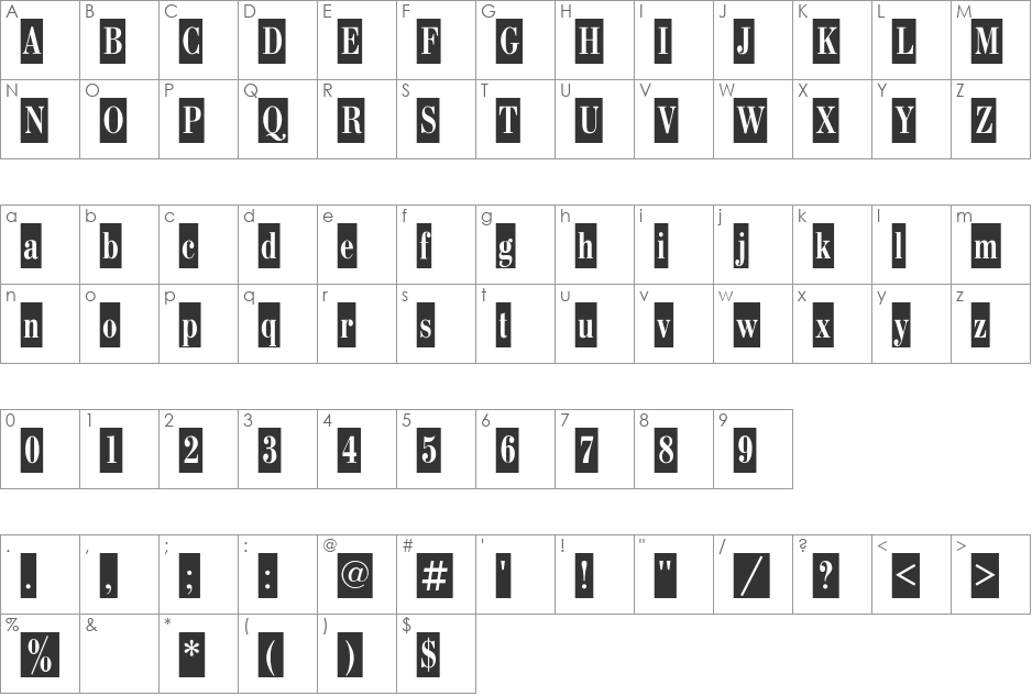 KART font character map preview