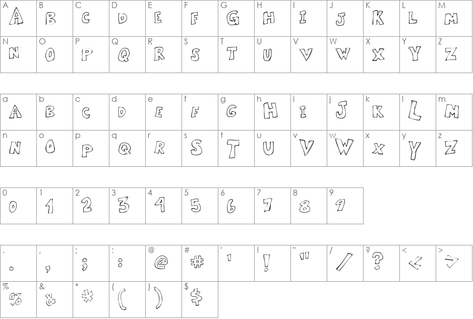 Kartoone Solid font character map preview