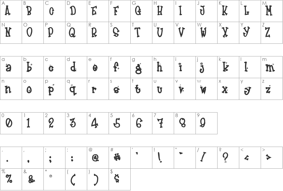 Kashmir font character map preview