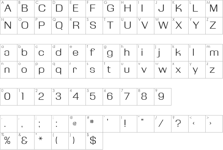 KasseFLF font character map preview