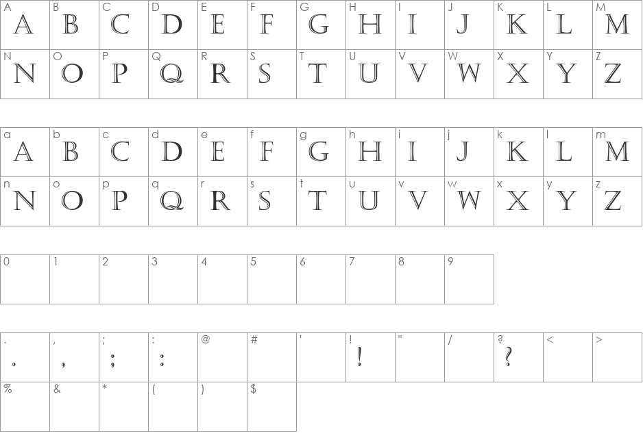 Kastellar font character map preview