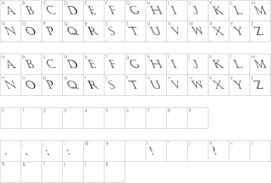 Kastellar Leftie font character map preview