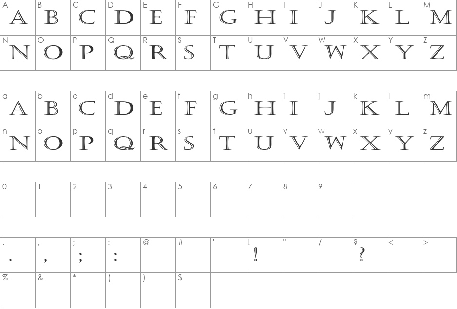 Kastellar Wd font character map preview