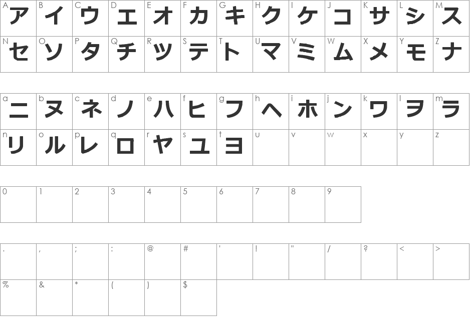 katakana tfb font character map preview