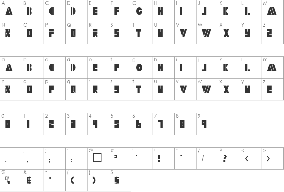 ArtyTimesReg52 font character map preview
