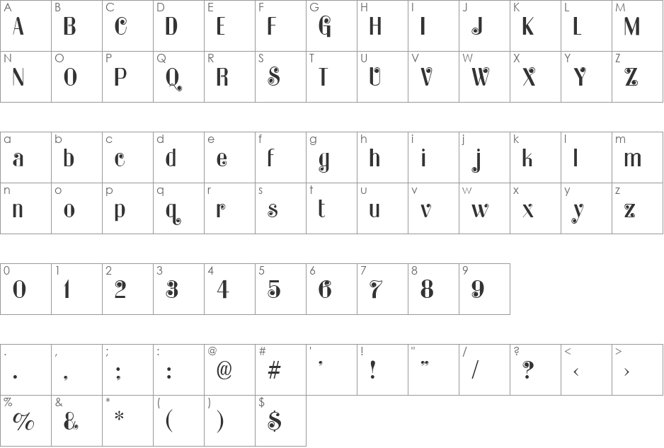 KaterRino font character map preview