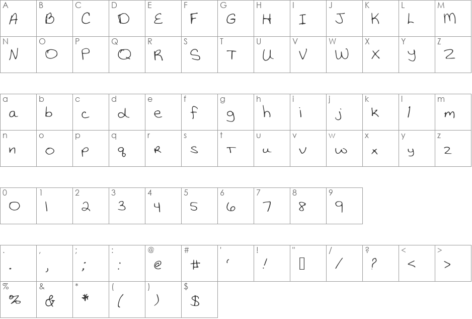 KatieThompsonsHandwriting font character map preview